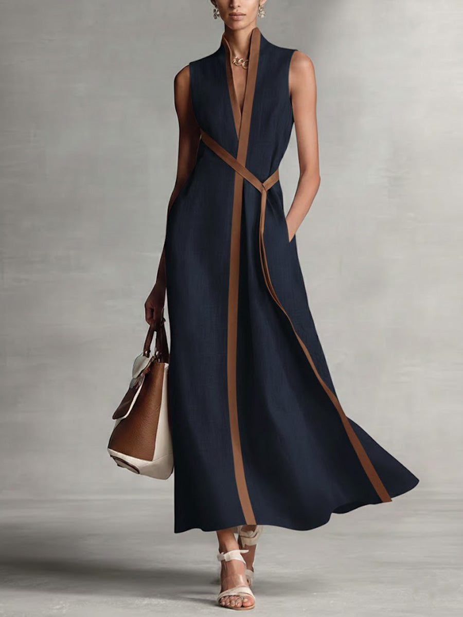 Damen luftiges Sommerkleid, ärmellos, mit elegantem Mandarinkragen für leichte Sommertage.