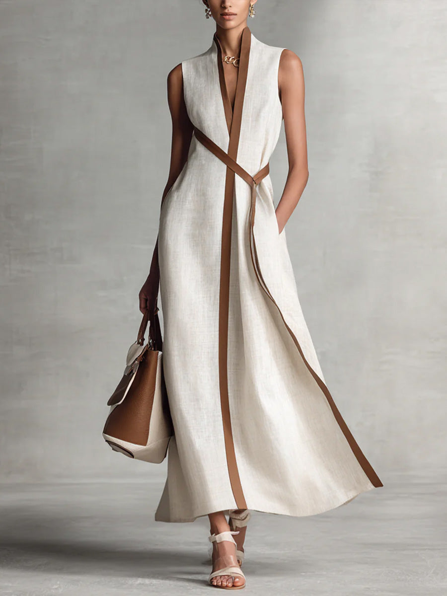 Bequemes, leichtes Damen-Sommerkleid mit Mandarinkragen, ideal für Freizeit, Strand und Urlaub.