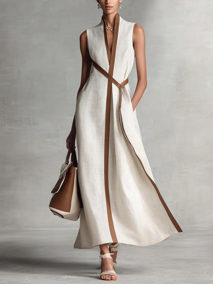 Bequemes, leichtes Damen-Sommerkleid mit Mandarinkragen, ideal für Freizeit, Strand und Urlaub.
