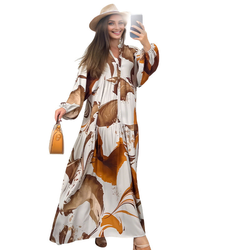 Vielseitiges Damen Maxi-Blumenkleid. Elegantes Sommerkleid mit V-Ausschnitt für Freizeit, Urlaub & Anlässe.