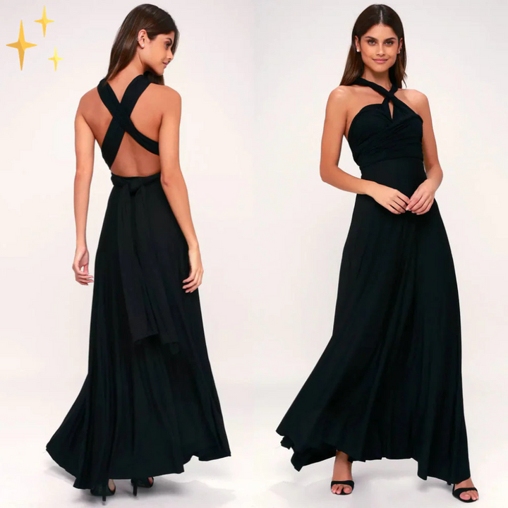 Detail: Taillenbetontes Wickelkleid Phoebe, fließendes Damen Maxikleid mit V-Ausschnitt und Drapierungen.