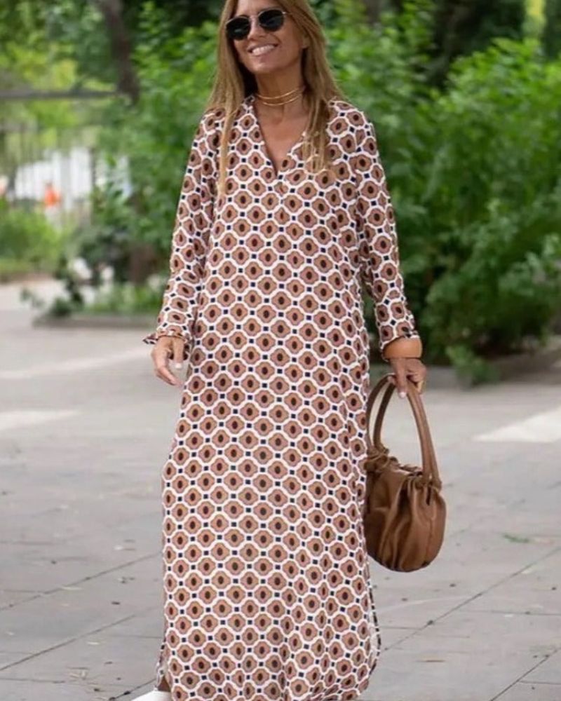 Elegantes Damen Sommer Maxikleid mit Muster. Vielseitig für Alltag & besondere Anlässe.