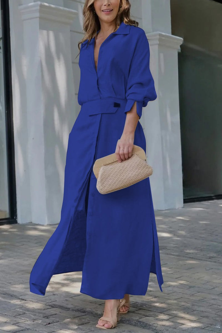 Stilvolles Damen Maxikleid mit V-Ausschnitt, das durch sein fließendes Design Eleganz und Komfort vereint.