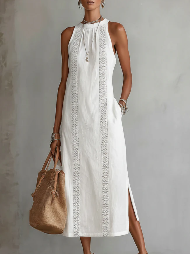 Damen Midi-Kleid Jimena mit elegantem Mao-Kragen für vielseitige Anlässe und stilvolle Auftritte.