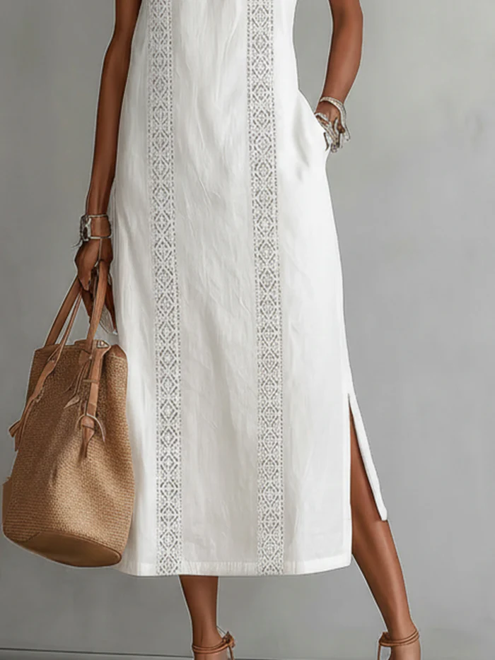 Modisches Damen-Sommerkleid Jimena mit stylischem Mao-Kragen, perfekt als elegantes Urlaubskleid.
