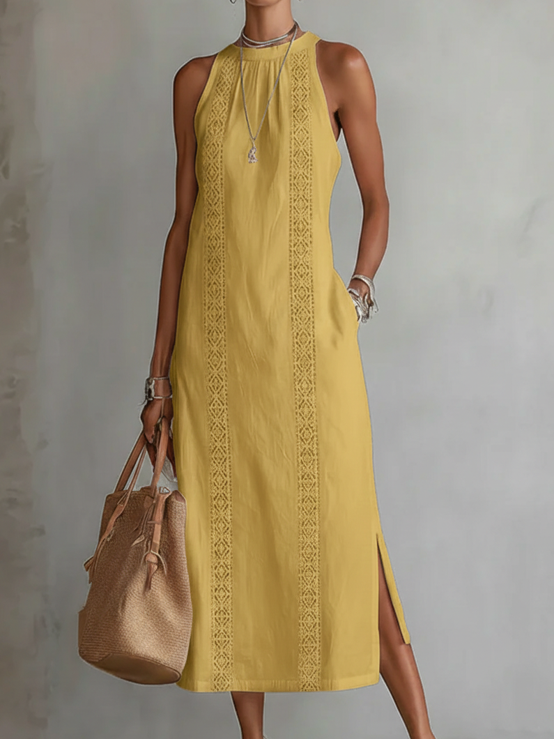 Zeitloses Damen-Midi-Kleid Jimena mit Mao-Kragen – ein unverzichtbares, modisches Statement-Kleid.