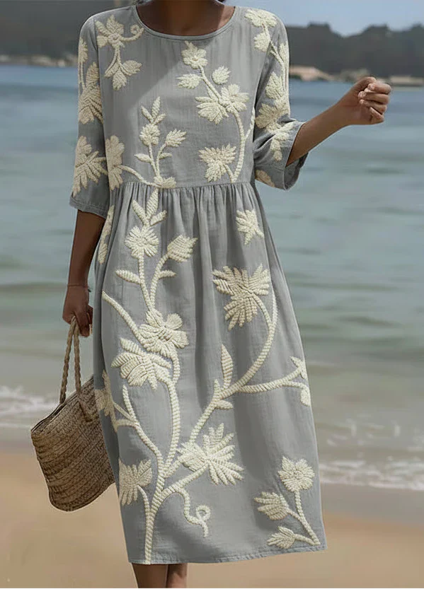 Damen Midi-Kleid mit fröhlichem Blumenmuster, sommerlich & elegant, ideal als Freizeitkleid oder für besondere Anlässe.