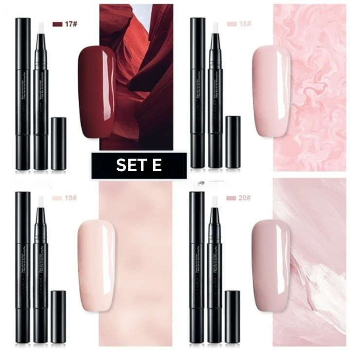 Farbproben der schnelltrocknenden Gel Farben auf Nägeln. Lebendige Nail Art mit präzisen Nagelgel Stiften.