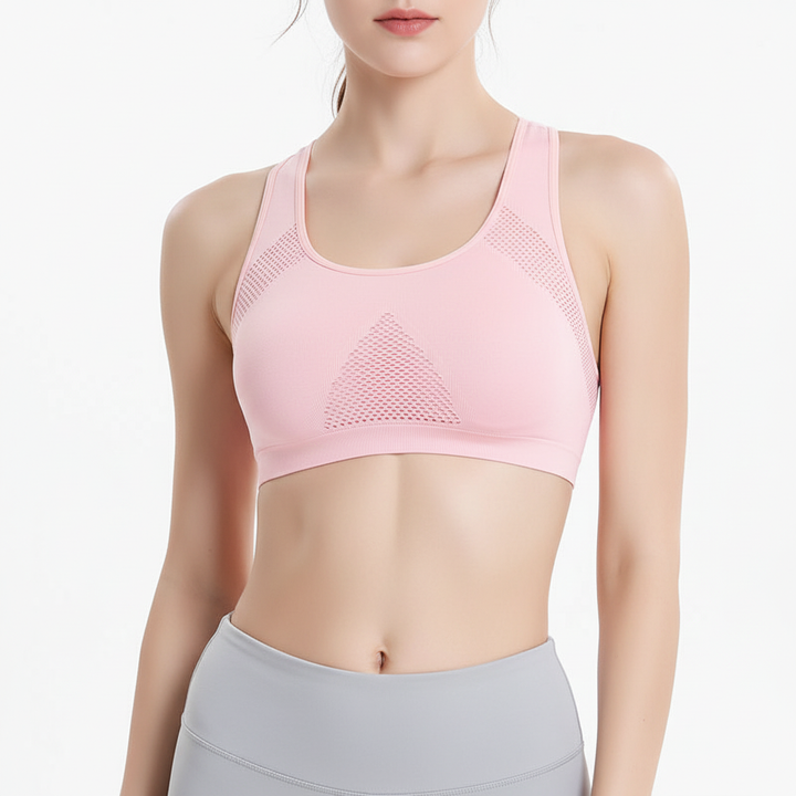Rückenansicht: Nahtloser Damen Yoga BH Kelsey, atmungsaktiv & bequem für intensive Workouts und Sport.