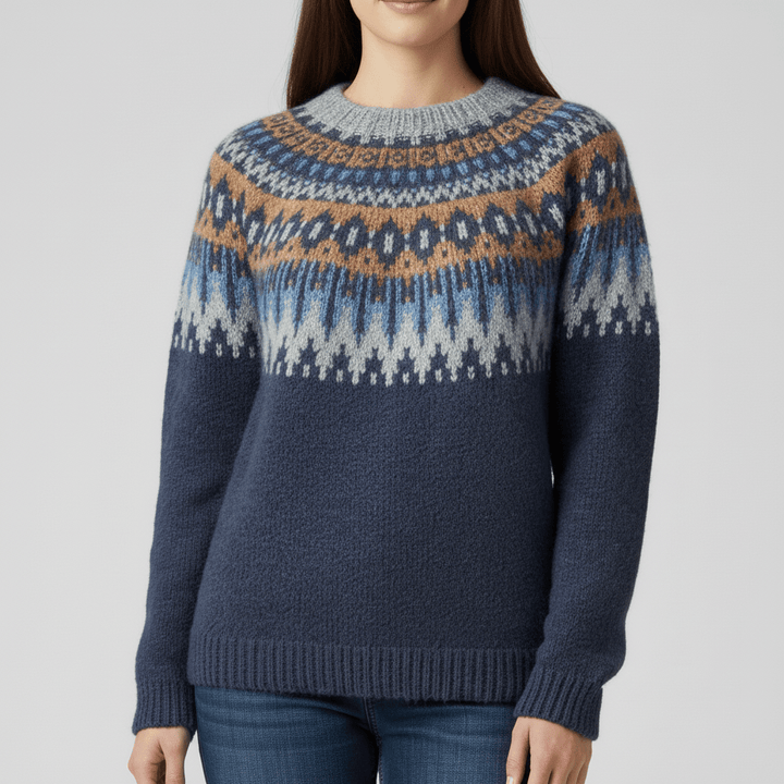 Femininer Damen Strickpullover "Audrey" mit authentischem nordischen Muster, sehr warm & stilvoll.