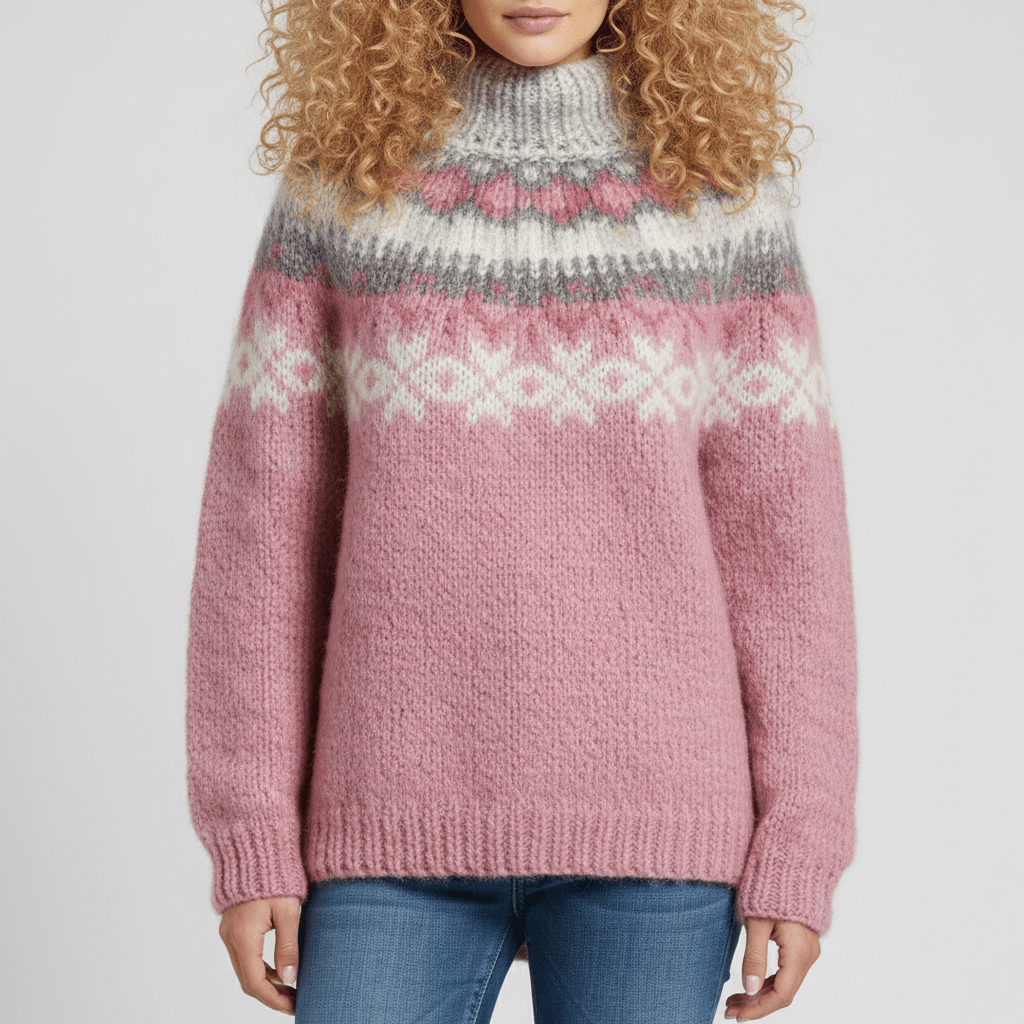 Damen Winterpullover, nordisch inspiriert, Modell Audrey, gestrickt, warm und bequem.