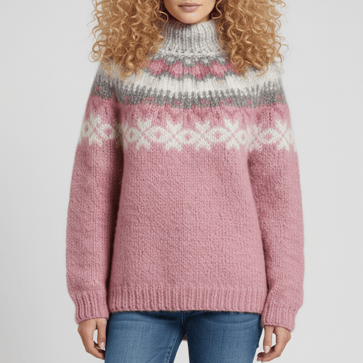 Damen Winterpullover, nordisch inspiriert, Modell Audrey, gestrickt, warm und bequem.