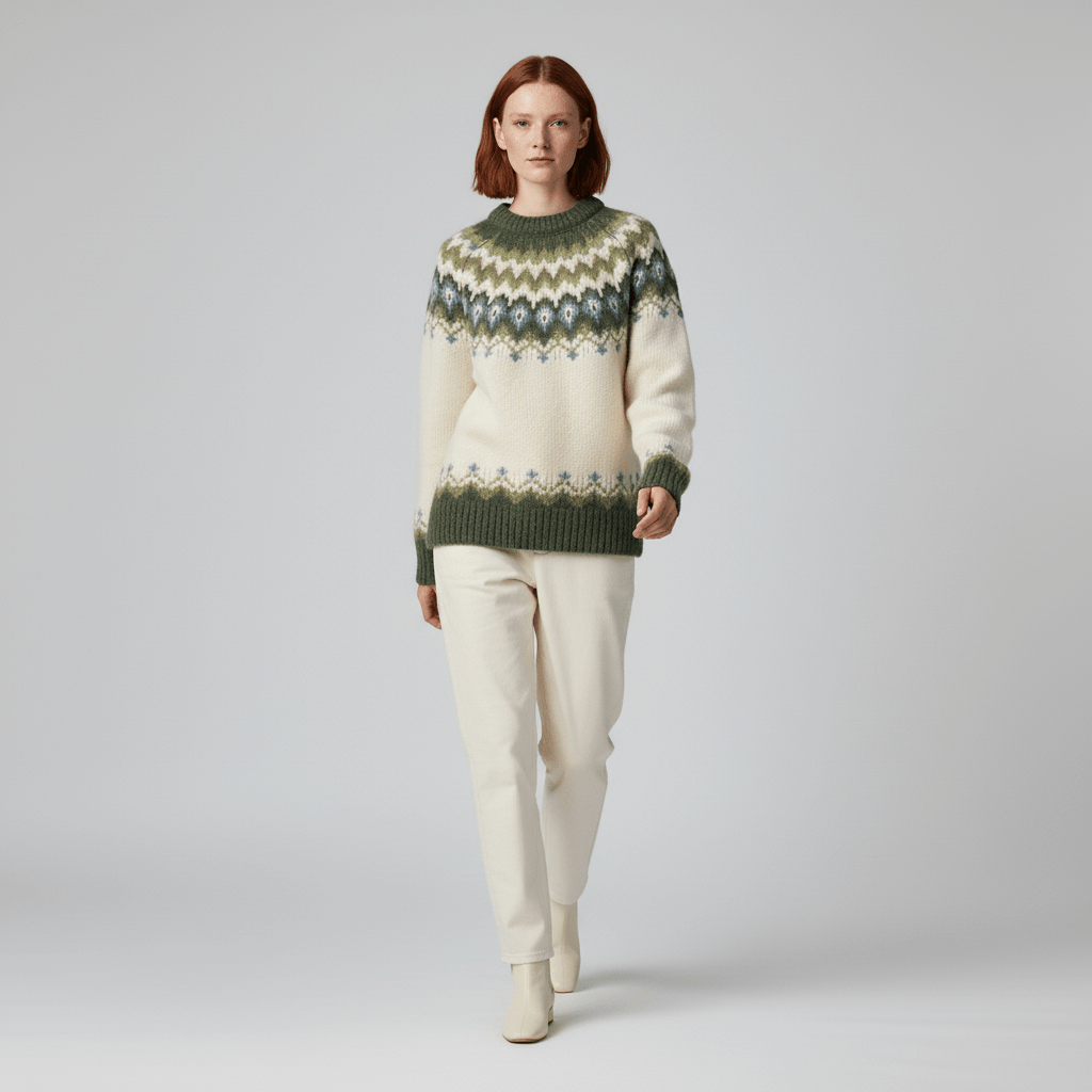 Modischer Damen Winterpullover "Audrey" in nordischem Design, ideal für Freizeit & Eleganz.
