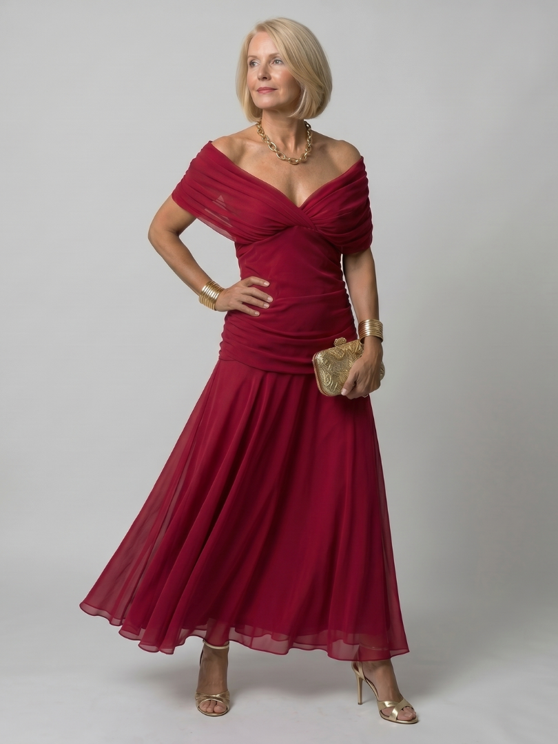 Damen Off-Shoulder Kleid, lässig elegant, mit weitem Rockteil für höchsten Tragekomfort im Sommer.