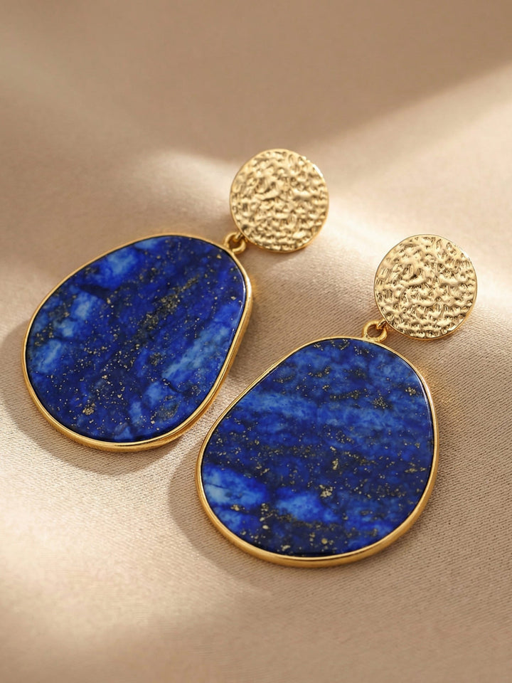 Damen Ohrringe mit Lapislazuli & Tigerauge, handgefertigt. Schutz-Schmuck für Frauen.