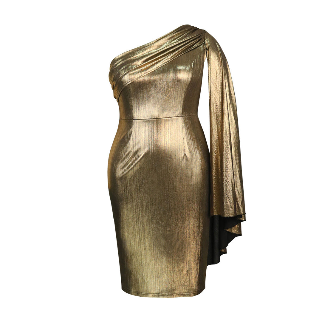 Festliches Damenkleid, One-Shoulder Stil, glitzerndes Design, ein schimmerndes Abendkleid für glamouröse Events.