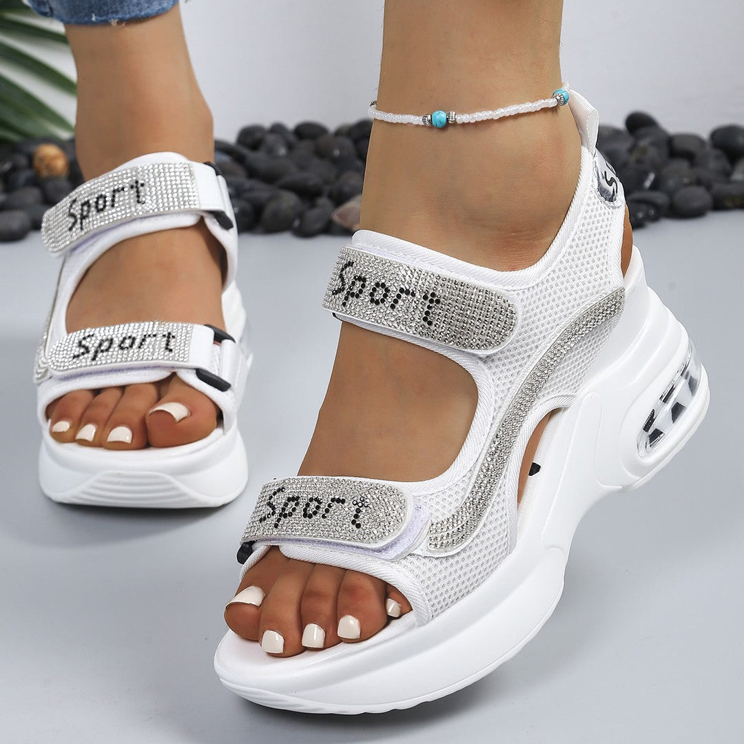 Orthopädische Damen Plateau Sandalen mit funkelndem Strass, perfekt für Stil und Bequemlichkeit.