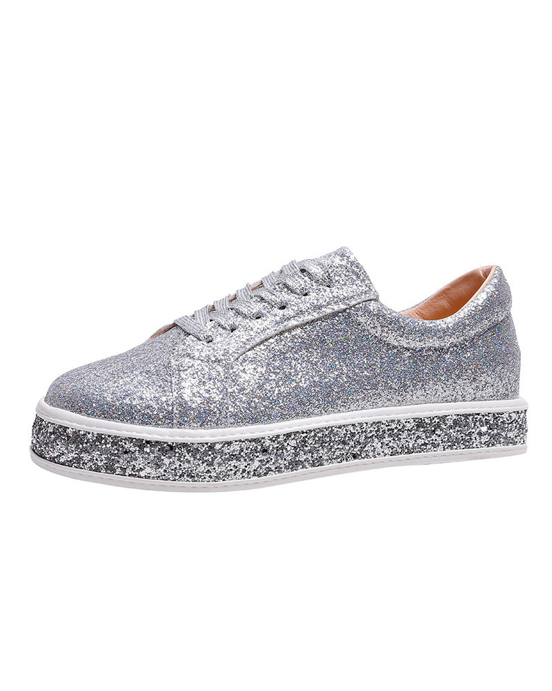 Alltags-Plateau-Sneakers für Damen mit funkelndem Glitzer, ideal für Mode und Komfort das ganze Jahr.