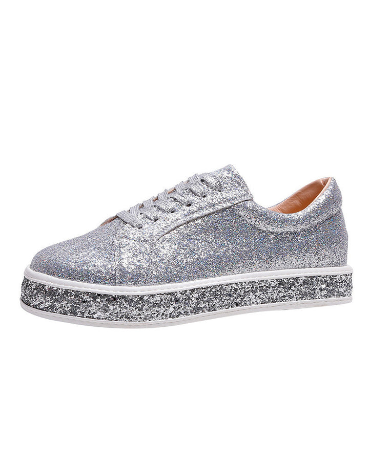 Alltags-Plateau-Sneakers für Damen mit funkelndem Glitzer, ideal für Mode und Komfort das ganze Jahr.