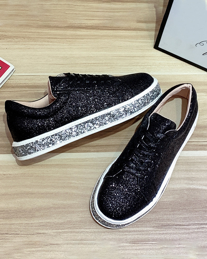 Modische Damen Plateau Sneakers mit funkelndem Glitzer, vielseitige Freizeitschuhe für jeden Anlass.