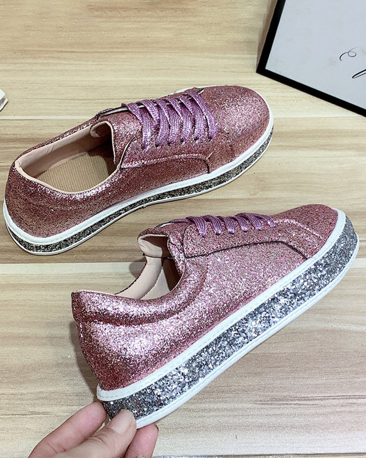 Bequeme Damen Plateau Sneakers mit auffälligem Glitzer, stilvolle Freizeitschuhe für den täglichen Gebrauch.