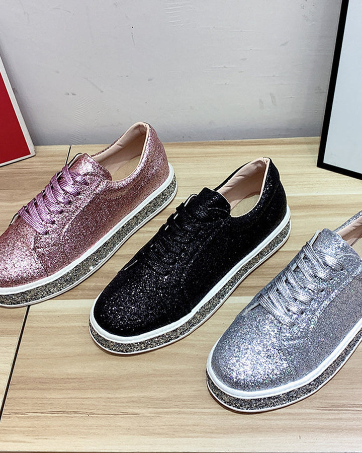 Stilvolle Damen Glitzer Plateau Sneakers, modische Damenschuhe für ganzjährigen Glamour und Bequemlichkeit.