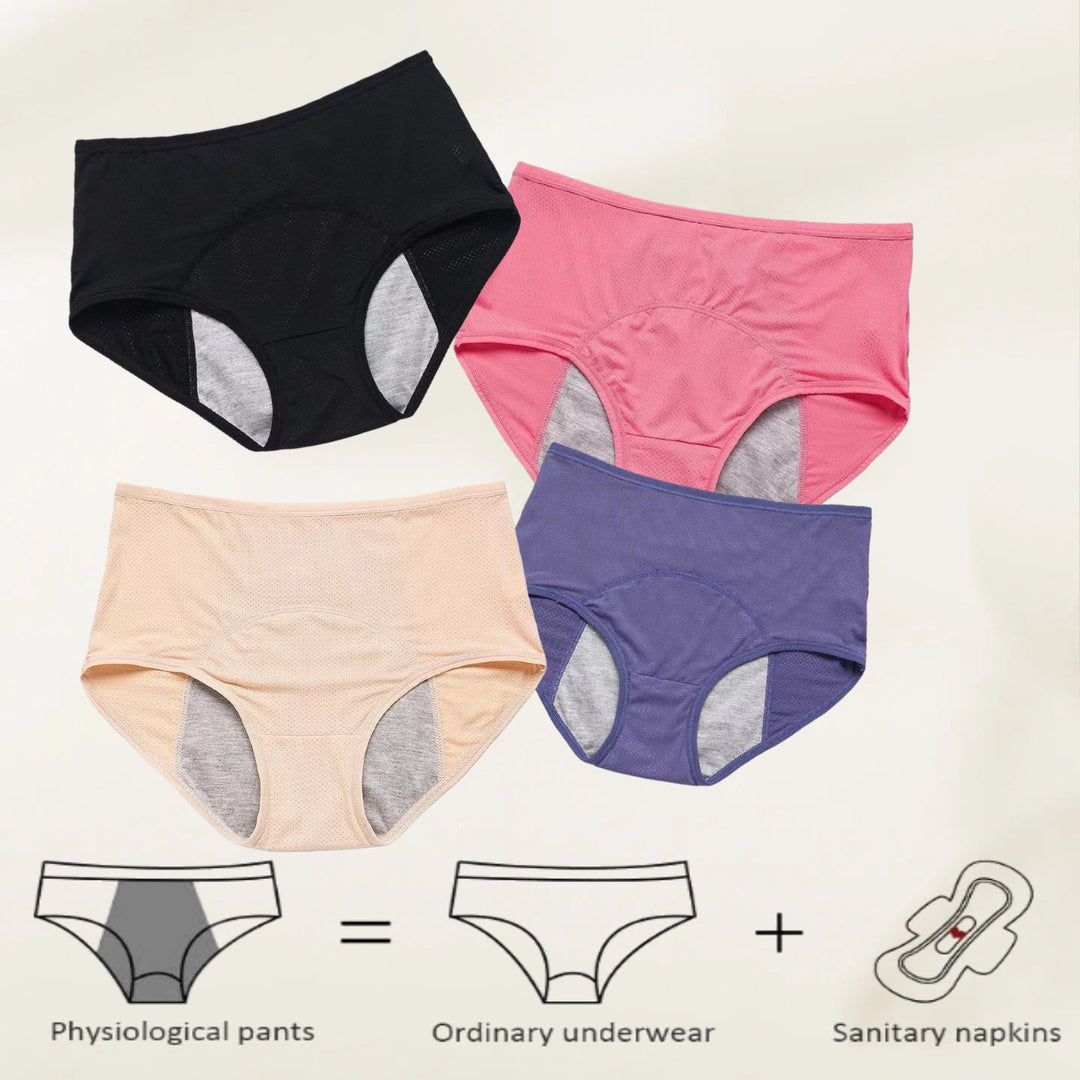 Bequeme, wiederverwendbare Baumwoll-Unterwäsche für Damen, hohe Taille, auslaufsicher bei Periode und Inkontinenz.