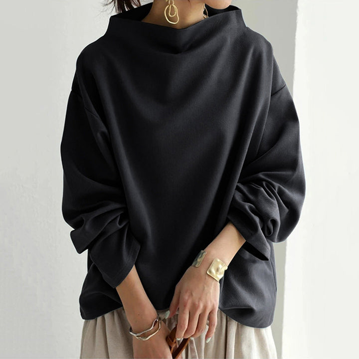Eleganter Damen Schalkragen-Pullover in Schwarz, weite Passform, bequem & modisch für jeden Anlass.