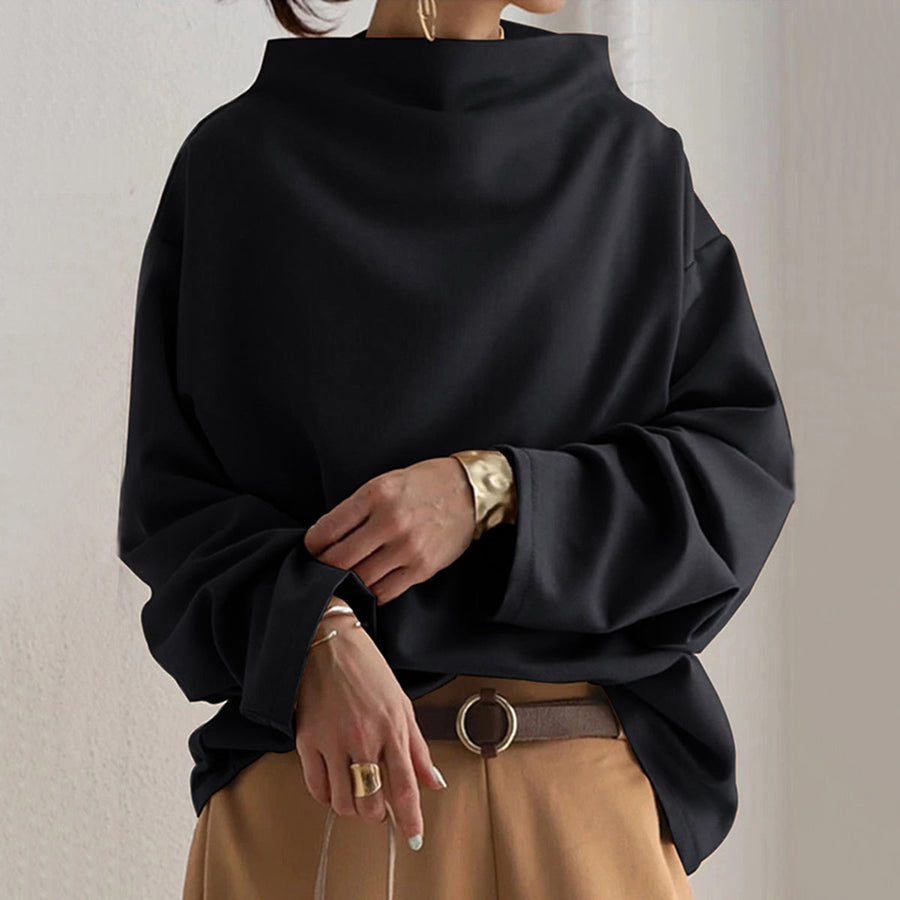Modischer Damen Langarm-Pullover in Schwarz, weite Passform, mit Schalkragen, ideal für entspannte Tage.
