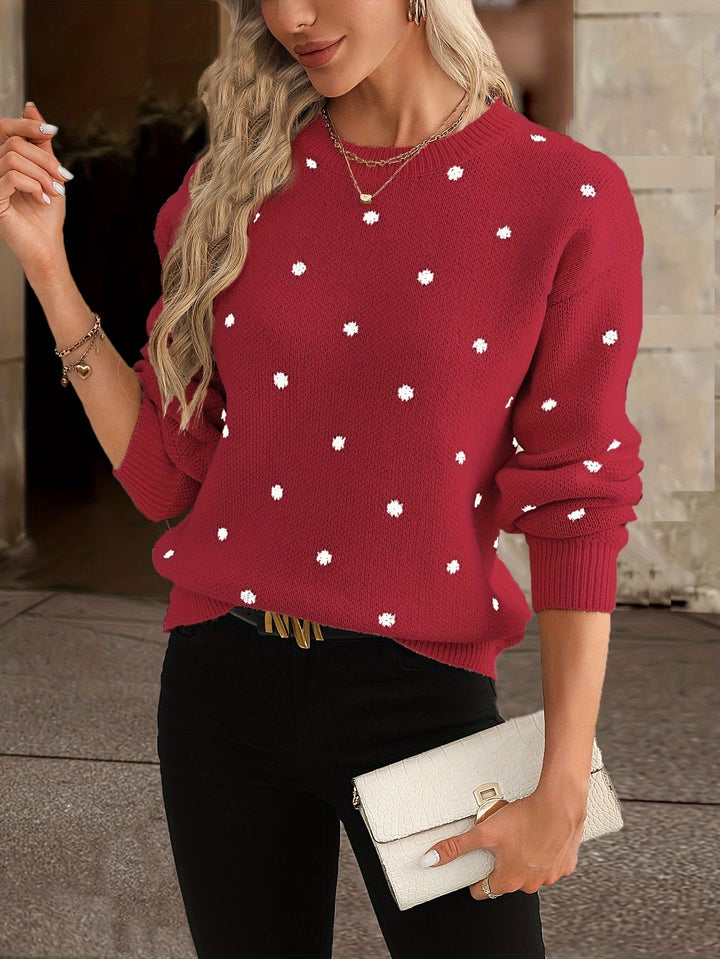 Trendiger Damen-Freizeitpullover mit Punktmuster, locker geschnitten. Rundhals, perfekt für stilvolle Winterlooks.