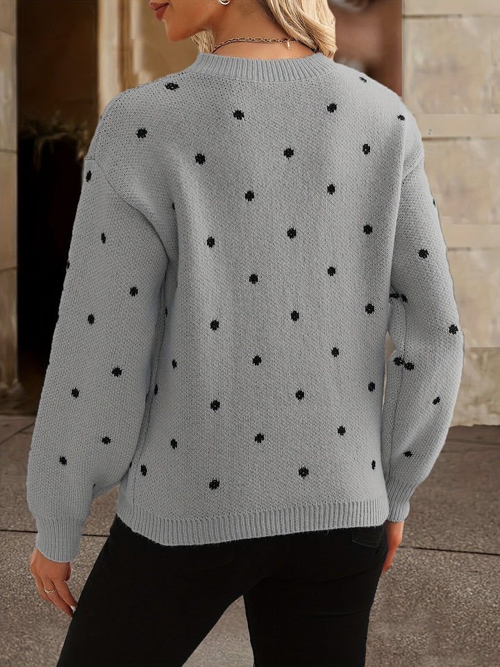 Stilvoller Damen-Langarmpullover mit Rundhals & Punktmuster. Eine trendige Ergänzung für die Herbst- & Wintermode.