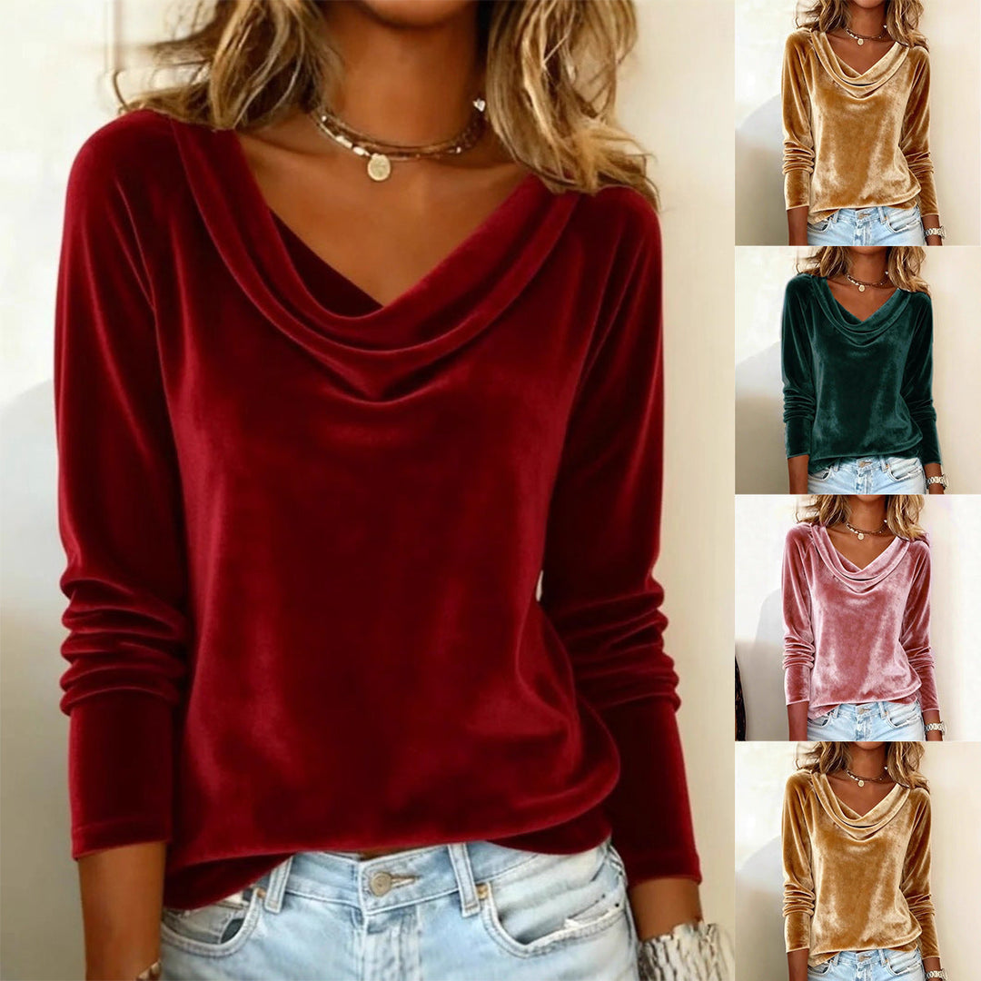 Damen Pullover mit elegantem Wasserfallausschnitt, langarm, locker und bequem für Freizeit & Büro.