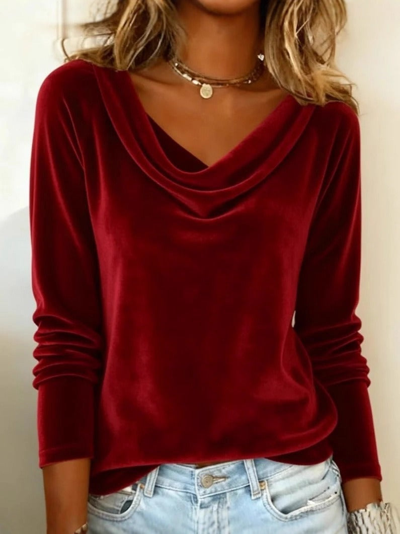 Trendiger Damen Wasserfall-Pullover, langarm, weich & vielseitig, ein Must-have für moderne Herbstmode.