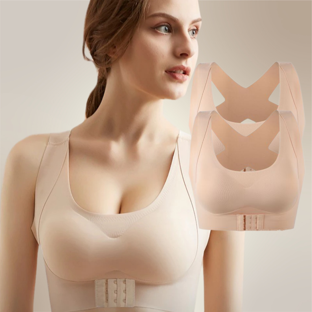 Optimierter Damen BH mit Vorderverschluss, Push-up & Haltungsstütze. Weich, bequem und atmungsaktiv.