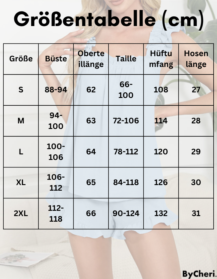 Gemütliches Damen Schlafanzug-Set mit Rüschen, bietet höchsten Tragekomfort und Atmungsaktivität für Frauen.