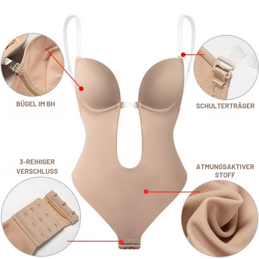 Figurformender Damen Body Shaper BH, rückenfrei & nahtlos, bietet Push-up und glättet Bauch und Taille.