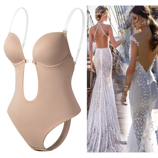 Seitenansicht des rückenfreien Damen Shapewear BHs, unsichtbares Design für eine makellose Silhouette.