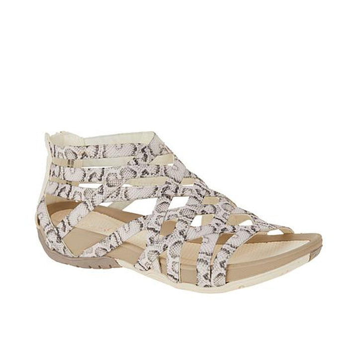 Damen Römersandalen in Grau. Vielseitige und bequeme flache Sommerschuhe für Alltag und besondere Anlässe.