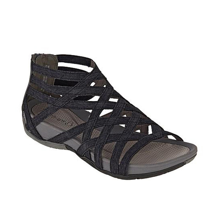 Graue Damen Römersandalen, bequeme Sandalen. Flache Sommerschuhe, ideal für einen entspannten Sommer.