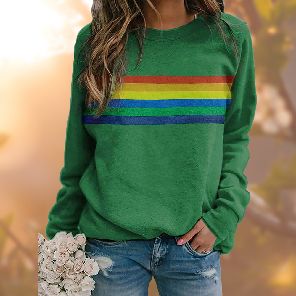 Gemütlicher Damen Pullover, Regenbogen Streifen, weich & stilvoll. Loose fit für täglichen Komfort.