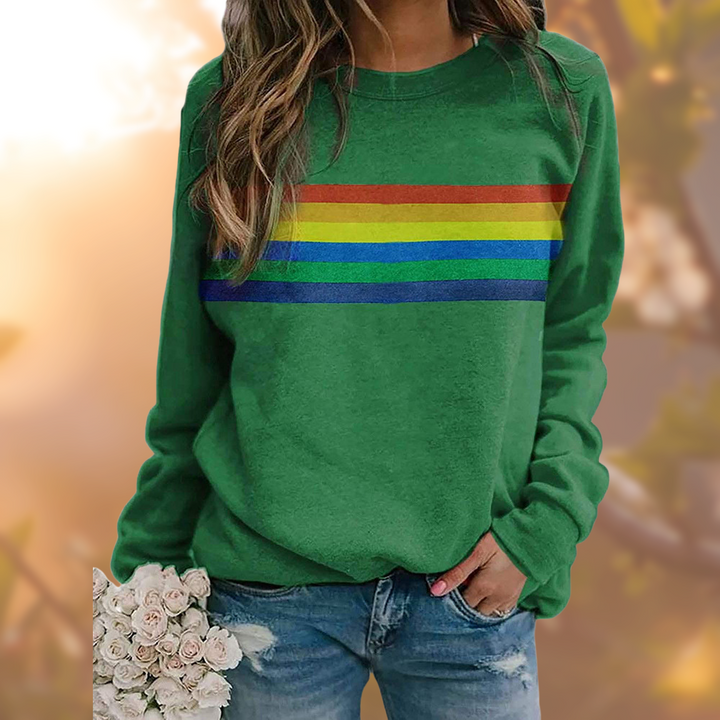 Gemütlicher Damen Pullover, Regenbogen Streifen, weich & stilvoll. Loose fit für täglichen Komfort.
