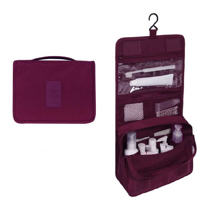 Kompakter Reise Kosmetik Organizer, mit Haken, ideal für Damen auf Reisen.