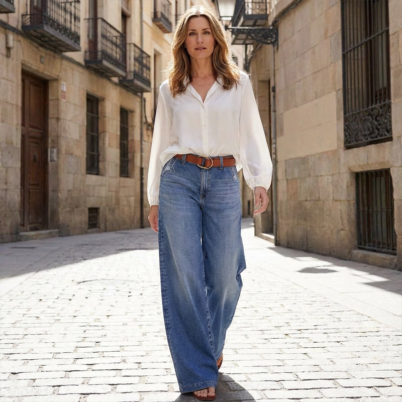 Stilvolle Retro Weite Jeans für Damen, hochtailliert, ideal für einen modernen Trend-Look.