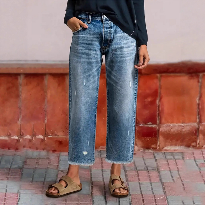 Damen Retro Straight Jeans in klassischem Blau, ideal für Freizeit & Alltag, Vintage Style.