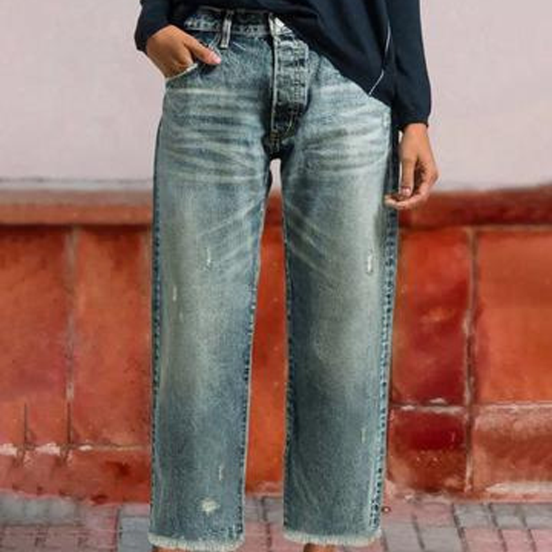 Bequeme Damen Retro Straight Jeans, Straight Leg für hohen Tragekomfort, zeitloser Alltags-Style.