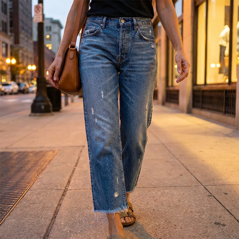 Gerade geschnittene Damenjeans, Retro-Look, Straight Leg, bequem und stylisch für Frauen.