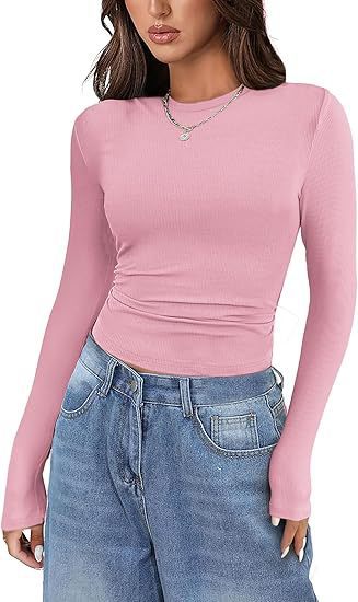 Elegantes Damen Langarm-Rippoberteil, stretchig. Bequem & modisch für Frühling & Herbst.