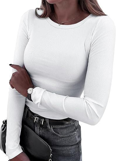 Schlichtes Ripp-Oberteil, Langarm, für Damen. Zeitloses Design für jede Garderobe.