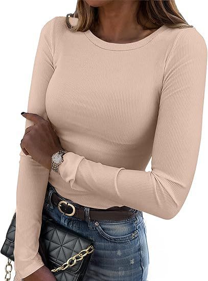 Basic Damen Rippoberteil mit langen Ärmeln, Rundhals. Figurbetont & stretchig für Komfort.