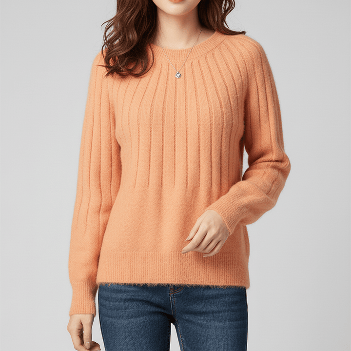Damen Rippstrick-Pullover mit langen Ärmeln, elegant und komfortabel für Herbst & Winter.